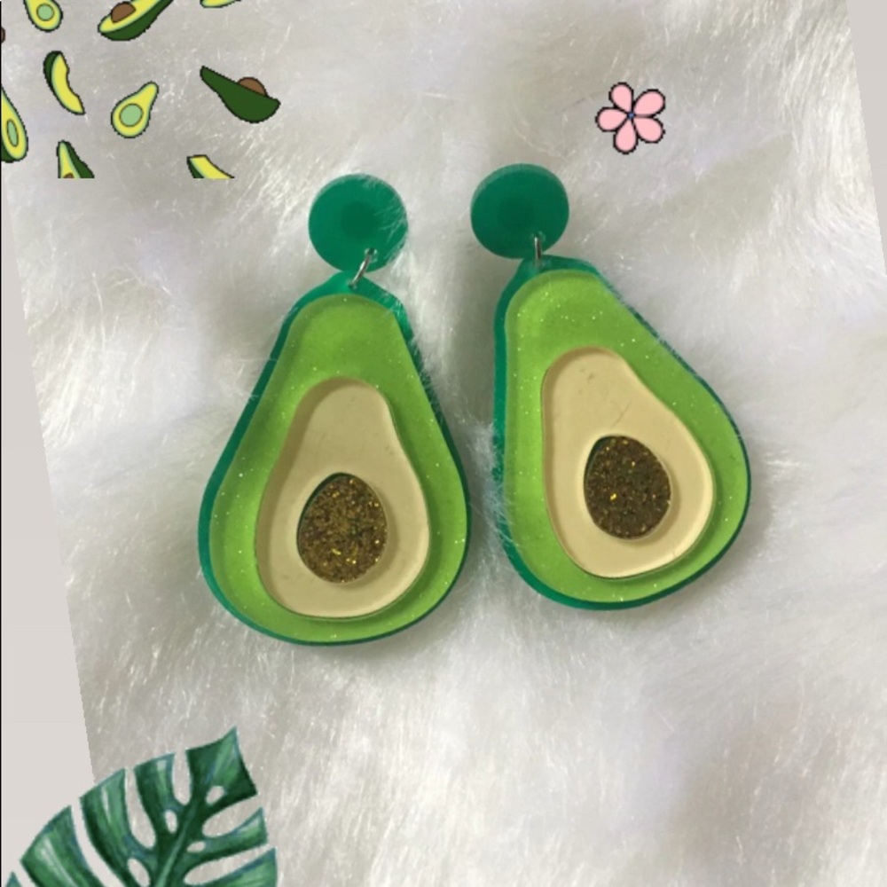 NEW avocados glittered dangle earrings. 2 left!